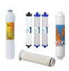 A selection of six ISO Pure Water filters in various shapes and colors for clean drinking.