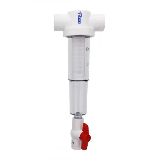 Rusco-1-1/2-Polyester-or-Stainless-Steel-Sediment-Trapper-Filter-with-Flush-Valve,Isopure-Water,3