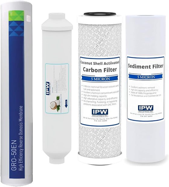 IPW-Industries-Inc.-Compatible-to-Pentair™-GRO-2550-50-GPD-4-Stage-RO-Replacement-Water-Filters-|-Includes-4002574-50-GPD,-Sediment,-Carbon-Block,-Inline-with-3/8-Quick-Connect,Isopure-Water,12