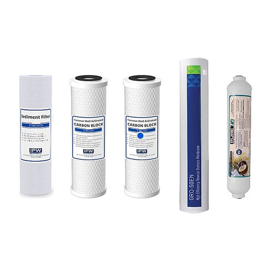 IPW-Industries-Inc.-Compatible-to-Franklin-Electric-/-Pentair-Green-RO-GRO-50-5-(5-Stage-50-GPD)-Replacement-Water-Filter-Set-|-Sediment-+-(2)-Carbon-Block-+-Inline-Post-Carbon-|-Optional-1:1-High-Recovery-Membrane,Isopure-Water,4