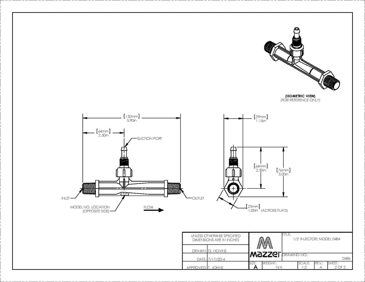 Mazzei - ISO 484 Series - 15mm Male BSPT Inlet/Outlet Connections (0.2 ...