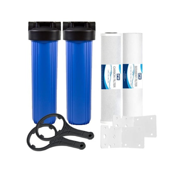 2-Stage-Whole-House-Water-Filter-System-w--20-Inch-Big-Blue-Housing--1-Inch-Inlet-Outlet-and-4.5x20-5-Micron-PP-+-Carbon-Filters,Isopure-Water,4