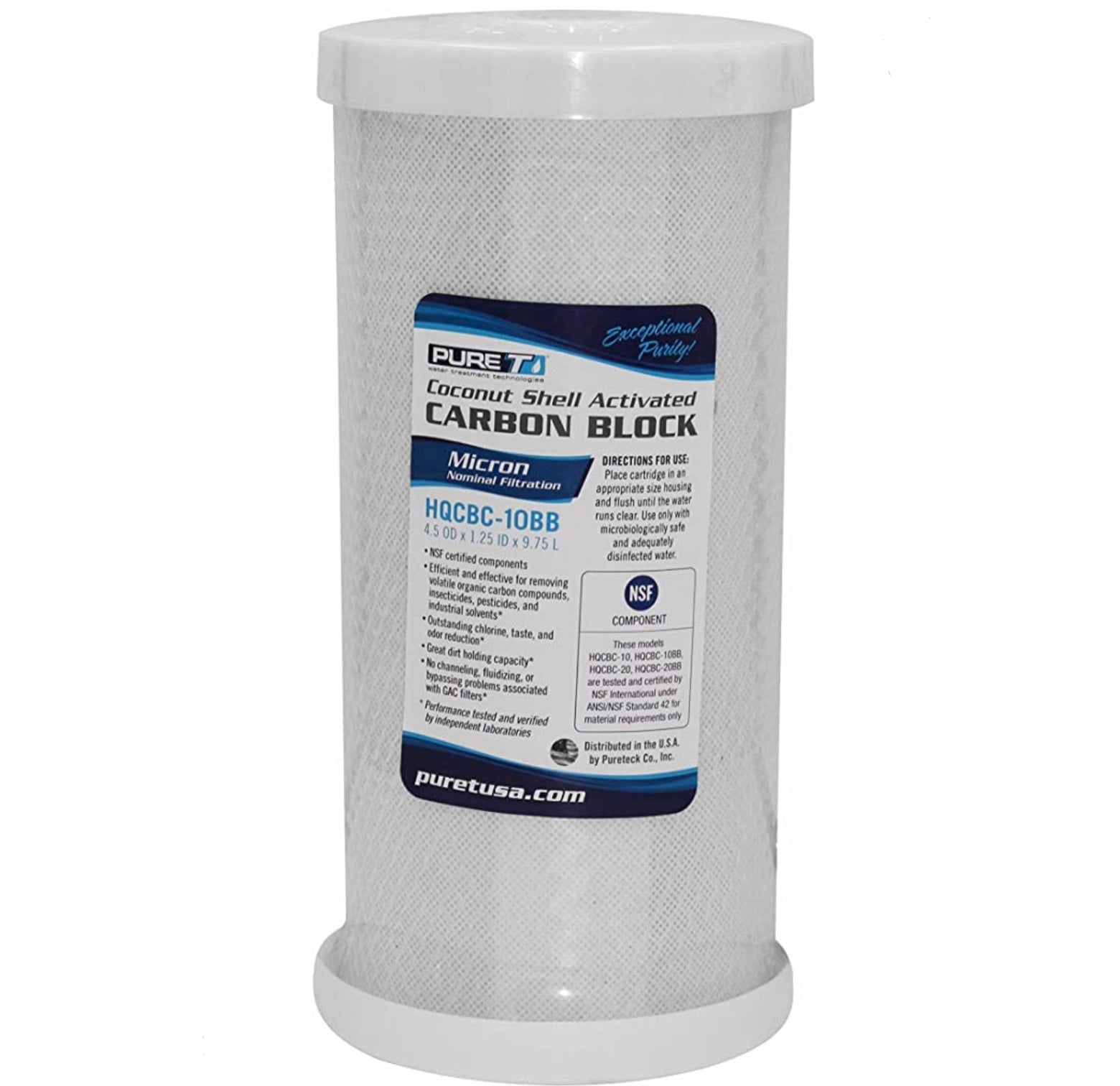 PureT - HQCBC Series - 10&quot; x 4.5&quot; Coconut Carbon Block Filter 