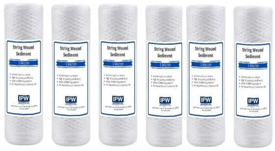 Pack-of-6-5-Micron-20-Sediment-Water-Filter-Cartridge-|-Whole-House-Sediment-Filtration-|-Compatible-with-PC40-20,-WP1BB20P,-355222-45,-WPP-45200-01,-WPP-45200-01,-84650,Isopure-Water,12