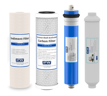 Load image into Gallery viewer, W - 415 Replacement Water Filters Compatible with the Watts 4 Stage RO System by IPW Industries Inc. - Isopure Water - (1) Sed (1) CB (1) 50 GPD (1) Inline 3/8&quot; QC
