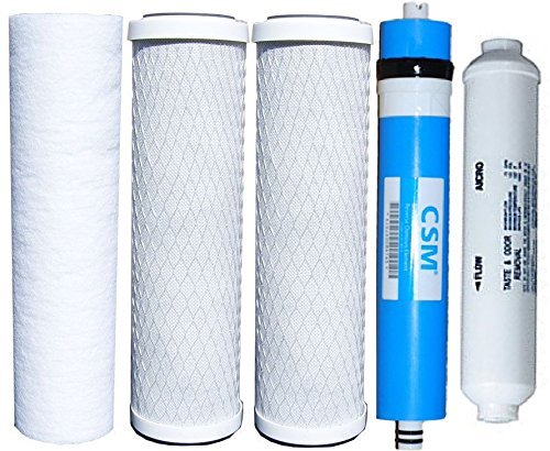 Watts Reverse Osmosis Replacement Filter Set 5 pcs with CSM 50 GPD Membrane with 1/4