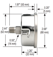 Load image into Gallery viewer, Noshok - 510 Series - 2.5&quot; Stainless Steel Gauge, Glycerin Fill 1/4&quot; NPT Center Stem

